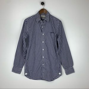 Thomas Mason J Crew Men’s Cotton Long Sleeve Blue White Check Button Down Shirt